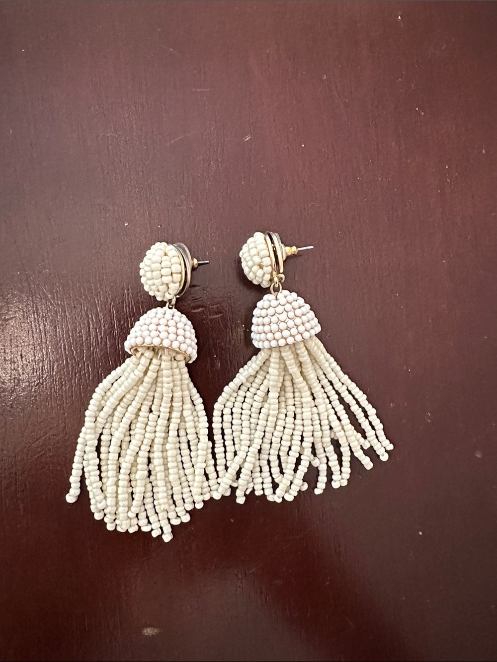 BaubleBar Ivory Beaded Tassel Drop Earrings